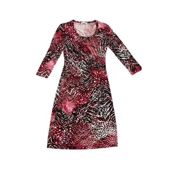 Calvin Klein Dresses & Skirts - NWOT Calvin Klein Animal Print Faux Wrap 3/4 Sleeve Dress Size 4